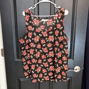 Faded Glory Black and Red Floral Tank Top